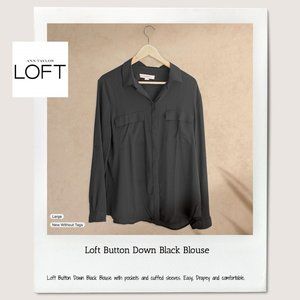 Loft Button Down Black Blouse